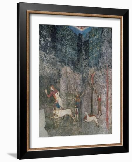 Men Hunting with Dogs, Detail from La Chambre Du Cerf (Stag Room) 1343 (Fresco)-French School-Framed Giclee Print