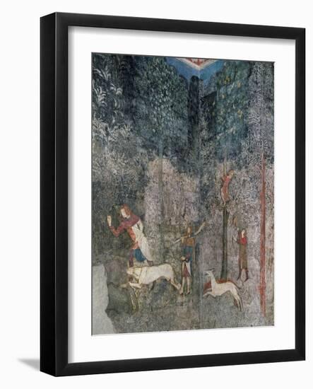 Men Hunting with Dogs, Detail from La Chambre Du Cerf (Stag Room) 1343 (Fresco)-French School-Framed Giclee Print