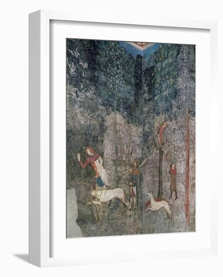 Men Hunting with Dogs, Detail from La Chambre Du Cerf (Stag Room) 1343 (Fresco)-French School-Framed Giclee Print