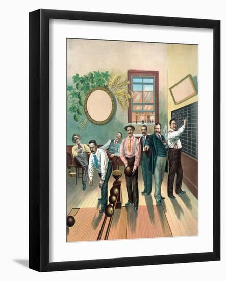 Men in Bowling Alley-null-Framed Giclee Print