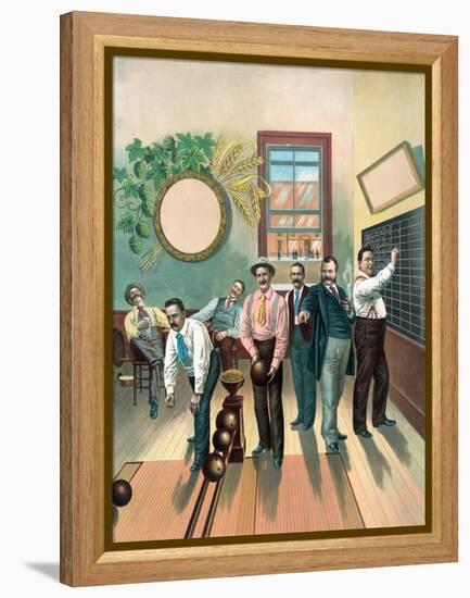 Men in Bowling Alley-null-Framed Premier Image Canvas
