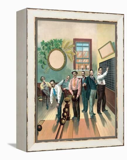 Men in Bowling Alley-null-Framed Premier Image Canvas