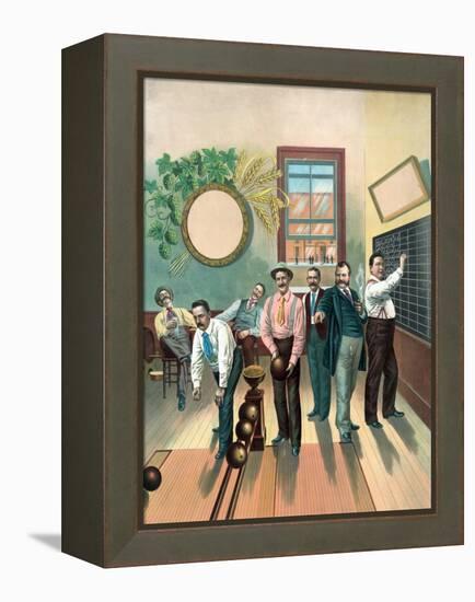 Men in Bowling Alley-null-Framed Premier Image Canvas