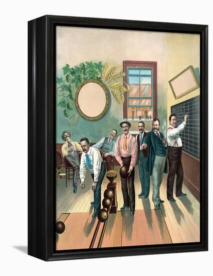 Men in Bowling Alley-null-Framed Premier Image Canvas