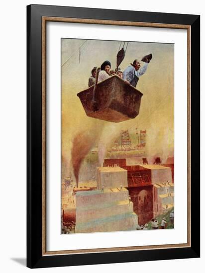 Men in Cement Bucket Helping Build the Panama Canal-null-Framed Giclee Print