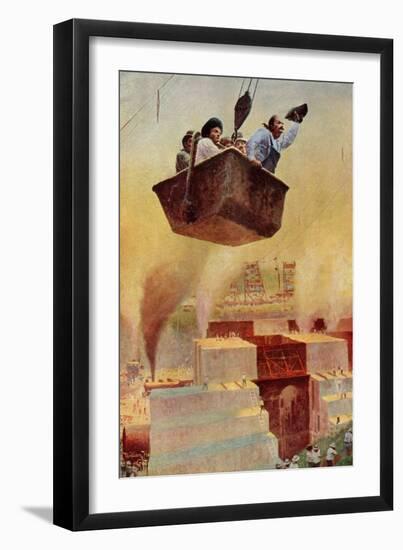 Men in Cement Bucket Helping Build the Panama Canal-null-Framed Giclee Print