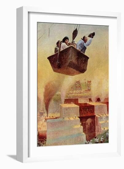 Men in Cement Bucket Helping Build the Panama Canal-null-Framed Giclee Print