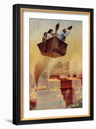 Men in Cement Bucket Helping Build the Panama Canal-null-Framed Giclee Print