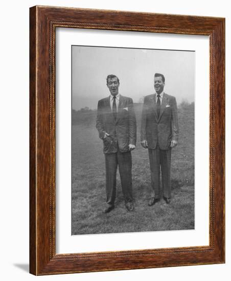 Men in Suits are Sprayed with Hose, Wool Blended with New Material Dacron vs Tropical Worsted Suit-Al Fenn-Framed Photographic Print