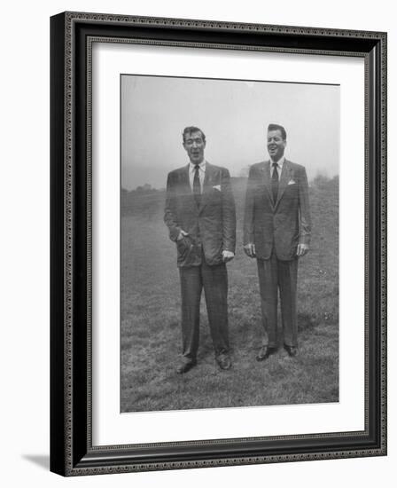 Men in Suits are Sprayed with Hose, Wool Blended with New Material Dacron vs Tropical Worsted Suit-Al Fenn-Framed Photographic Print