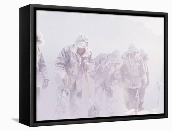 Men in the Bitter Cold at a Station in Antarctica-Michael Rougier-Framed Premier Image Canvas