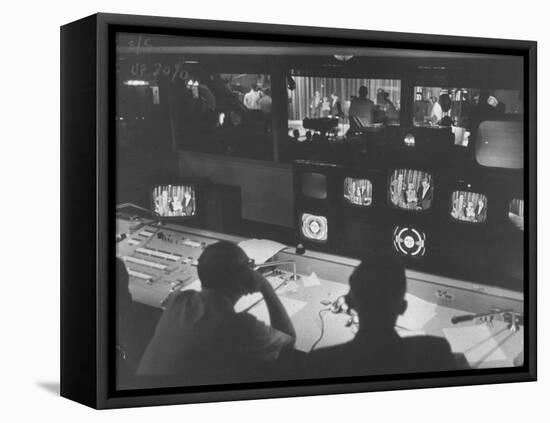 Men in the Control Room Watching the Ed Sullivan Television Show-Ralph Morse-Framed Premier Image Canvas