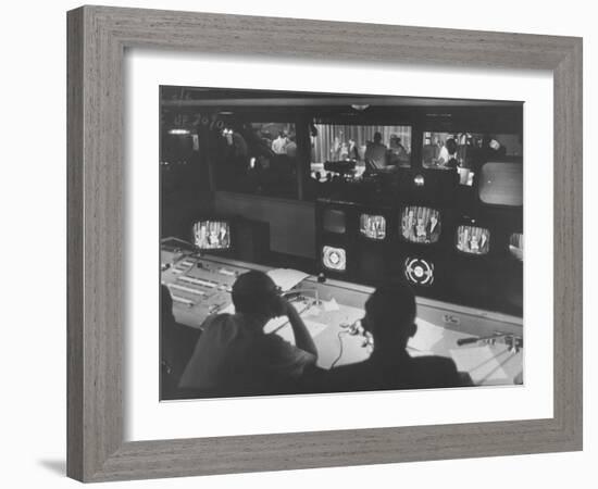 Men in the Control Room Watching the Ed Sullivan Television Show-Ralph Morse-Framed Photographic Print