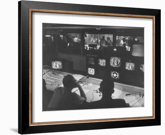 Men in the Control Room Watching the Ed Sullivan Television Show-Ralph Morse-Framed Photographic Print