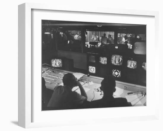 Men in the Control Room Watching the Ed Sullivan Television Show-Ralph Morse-Framed Photographic Print