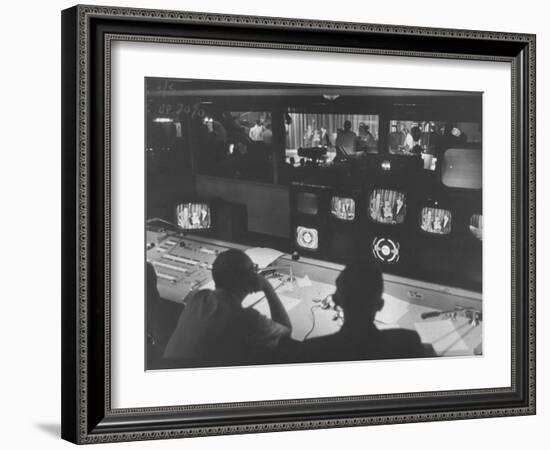 Men in the Control Room Watching the Ed Sullivan Television Show-Ralph Morse-Framed Photographic Print