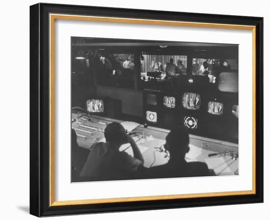 Men in the Control Room Watching the Ed Sullivan Television Show-Ralph Morse-Framed Photographic Print