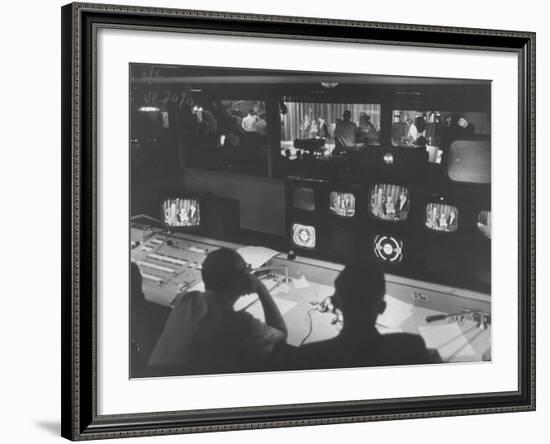 Men in the Control Room Watching the Ed Sullivan Television Show-Ralph Morse-Framed Photographic Print