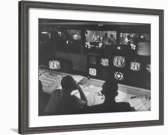 Men in the Control Room Watching the Ed Sullivan Television Show-Ralph Morse-Framed Photographic Print