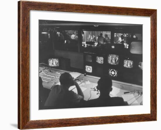 Men in the Control Room Watching the Ed Sullivan Television Show-Ralph Morse-Framed Photographic Print