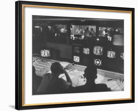 Men in the Control Room Watching the Ed Sullivan Television Show-Ralph Morse-Framed Photographic Print