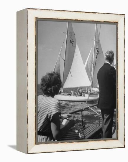 Men Lining their Sailboats Up at the Start Line at the Seawanhaka Yacht Club-Nina Leen-Framed Premier Image Canvas