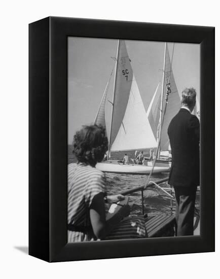 Men Lining their Sailboats Up at the Start Line at the Seawanhaka Yacht Club-Nina Leen-Framed Premier Image Canvas