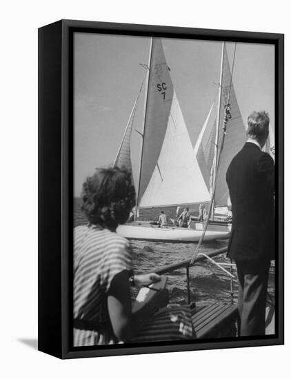 Men Lining their Sailboats Up at the Start Line at the Seawanhaka Yacht Club-Nina Leen-Framed Premier Image Canvas