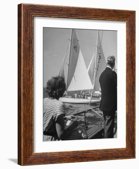 Men Lining their Sailboats Up at the Start Line at the Seawanhaka Yacht Club-Nina Leen-Framed Photographic Print