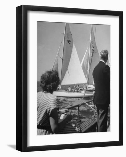 Men Lining their Sailboats Up at the Start Line at the Seawanhaka Yacht Club-Nina Leen-Framed Photographic Print