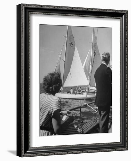 Men Lining their Sailboats Up at the Start Line at the Seawanhaka Yacht Club-Nina Leen-Framed Photographic Print