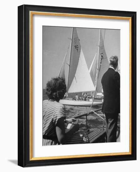 Men Lining their Sailboats Up at the Start Line at the Seawanhaka Yacht Club-Nina Leen-Framed Photographic Print