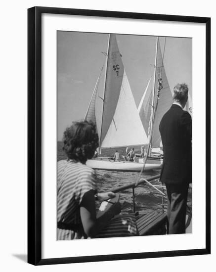 Men Lining their Sailboats Up at the Start Line at the Seawanhaka Yacht Club-Nina Leen-Framed Photographic Print