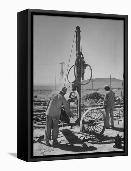 Men Looking at the Pneumatic Wagon Drills in the Nitrate Field-null-Framed Premier Image Canvas