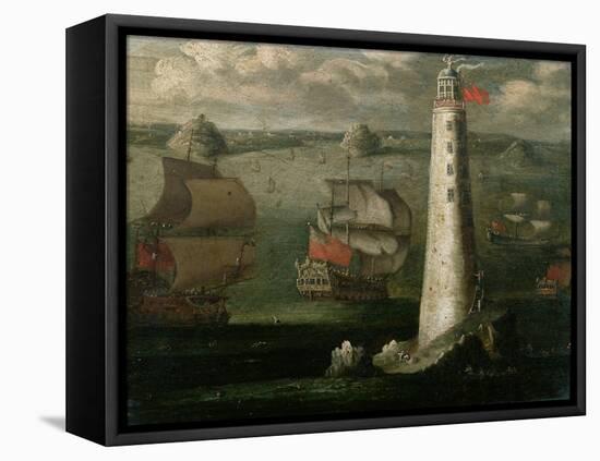 Men-O-War and Other Vessels Before the Eddystone Lighthouse-Isaac Sailmaker-Framed Premier Image Canvas