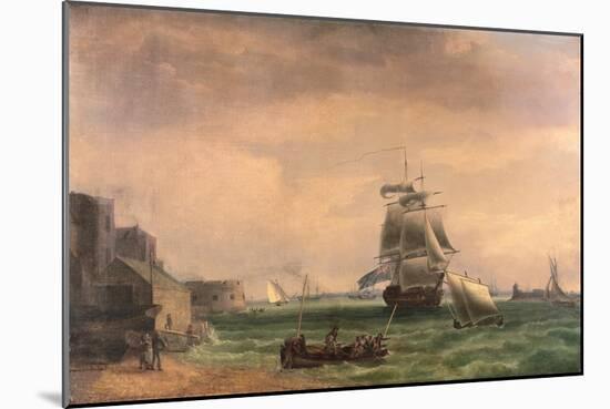 Men-O'-War and Small Craft at Portsmouth Harbour, Late 18th or Early 19th Century-Thomas Whitcombe-Mounted Giclee Print