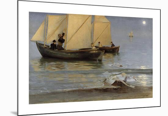 Men of Skagen Setting Out For Night Fishing - Late Summer Evening-Peter Severin Kroyer-Mounted Premium Giclee Print