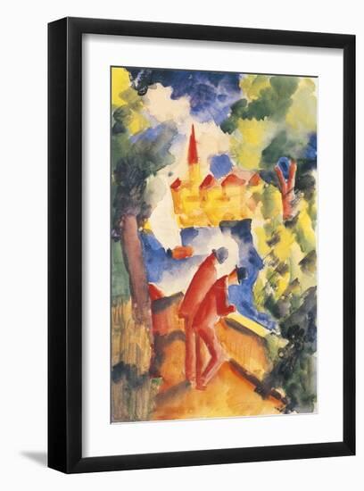 Men on the Lakeside Terrace-Auguste Macke-Framed Giclee Print