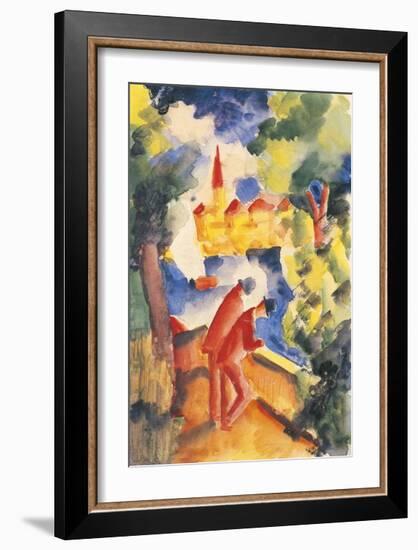 Men on the Lakeside Terrace-Auguste Macke-Framed Giclee Print