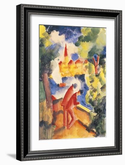 Men on the Lakeside Terrace-Auguste Macke-Framed Giclee Print