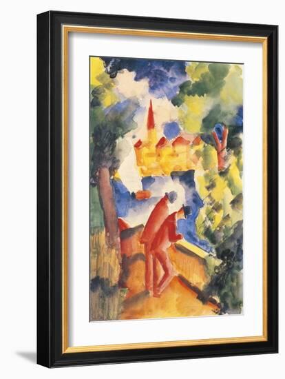 Men on the Lakeside Terrace-Auguste Macke-Framed Giclee Print