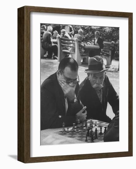 Men Playing Chess in Central Park-Leonard Mccombe-Framed Photographic Print