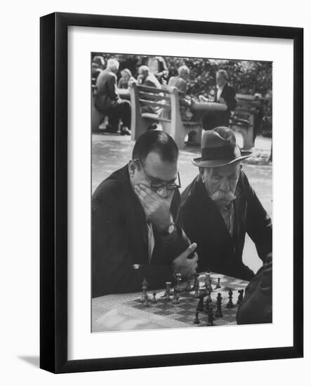 Men Playing Chess in Central Park-Leonard Mccombe-Framed Photographic Print