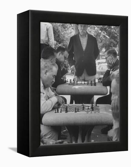 Men Playing Chess in Central Park-Leonard Mccombe-Framed Premier Image Canvas