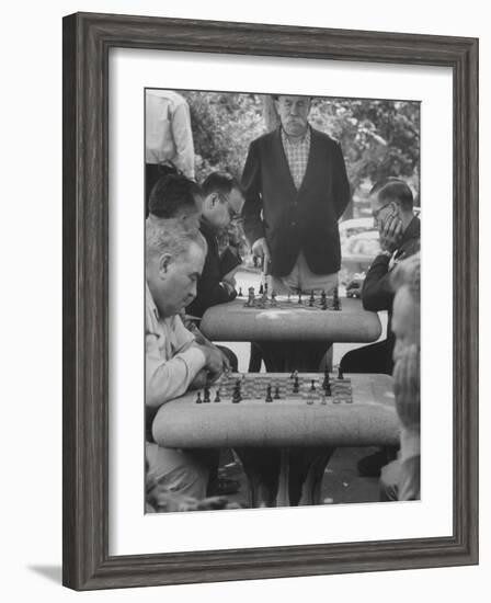 Men Playing Chess in Central Park-Leonard Mccombe-Framed Photographic Print