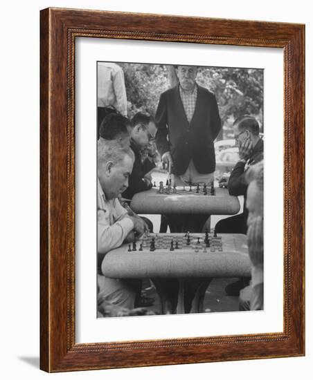 Men Playing Chess in Central Park-Leonard Mccombe-Framed Photographic Print