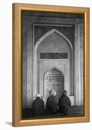 Men Praying at Qibla Niche-null-Framed Premier Image Canvas