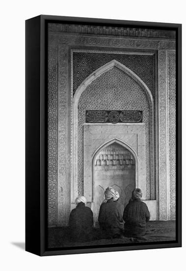 Men Praying at Qibla Niche-null-Framed Premier Image Canvas