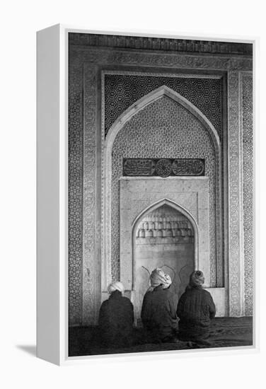 Men Praying at Qibla Niche-null-Framed Premier Image Canvas