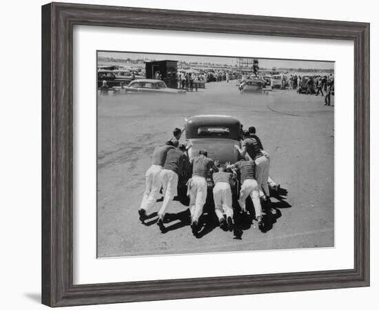 Men Pushing Car During Nat. Hot Rod Assoc. Drag Meet-Ralph Crane-Framed Photographic Print